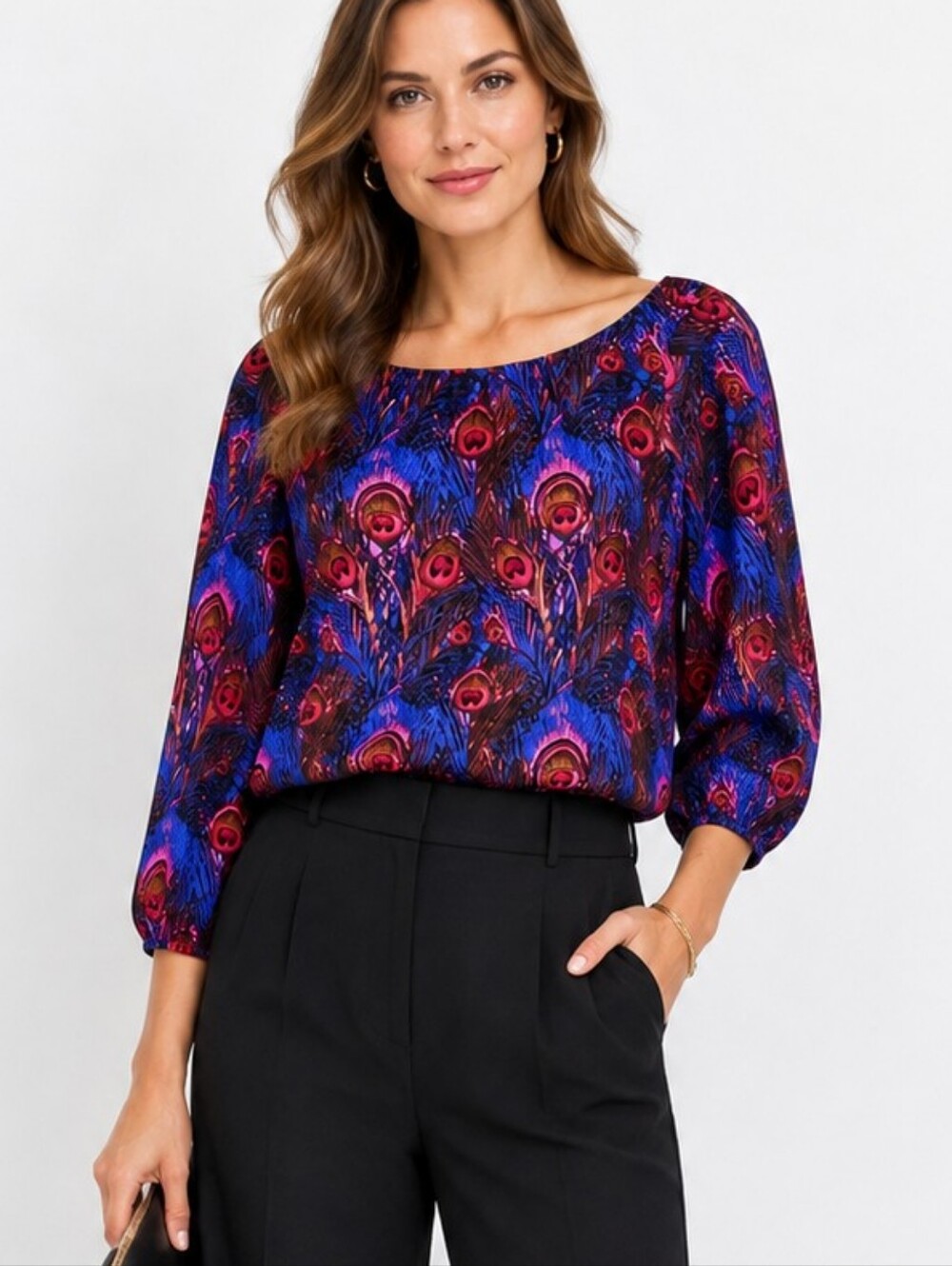 Britt Ryan Silk Peacock Pattern Blouse